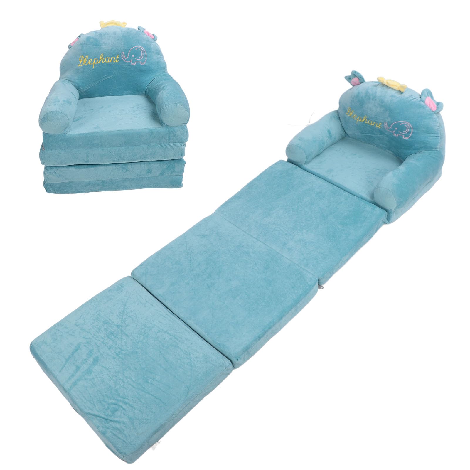 Zusammenklappbares Kindersofa, Bequeme aufklappbare Couch für Kinder, leichtes Elefanten-Stickmuster (In Viertel Falten)