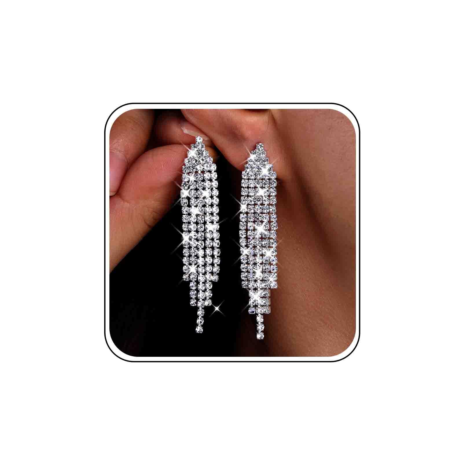 Atentuyi Pendientes De Diamantes De Imitación De La Boda De Oro De Cristal De La Cadena Pendientes Brillantes Pendientes Largos Pendientes Joyería Para Las Mujeres Y Las Niñas