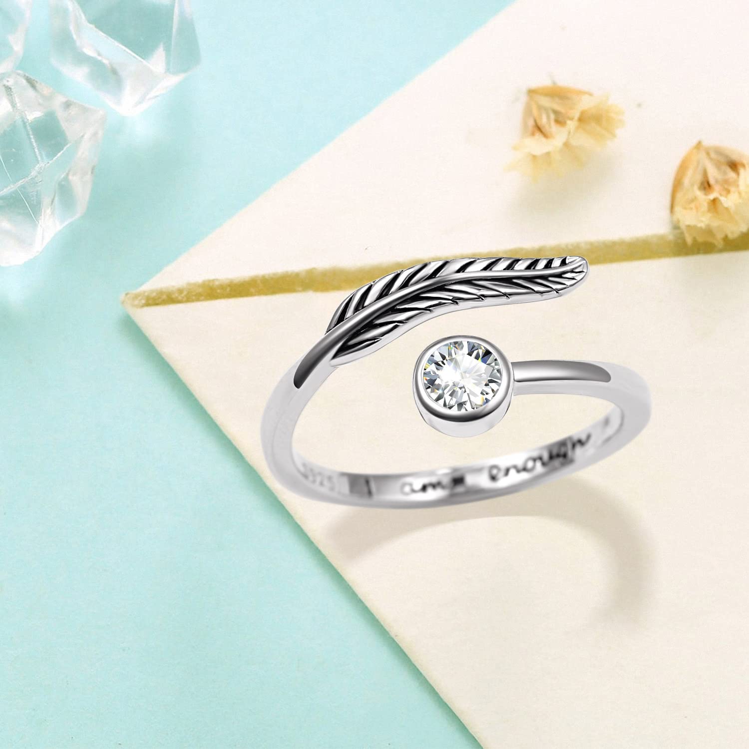 Geburtsstein Damen Verstellbarer Ring 925 Sterling silber Feder ring Birthstone Schmuck Geburtstag Geschenk für Frauen Mädchen