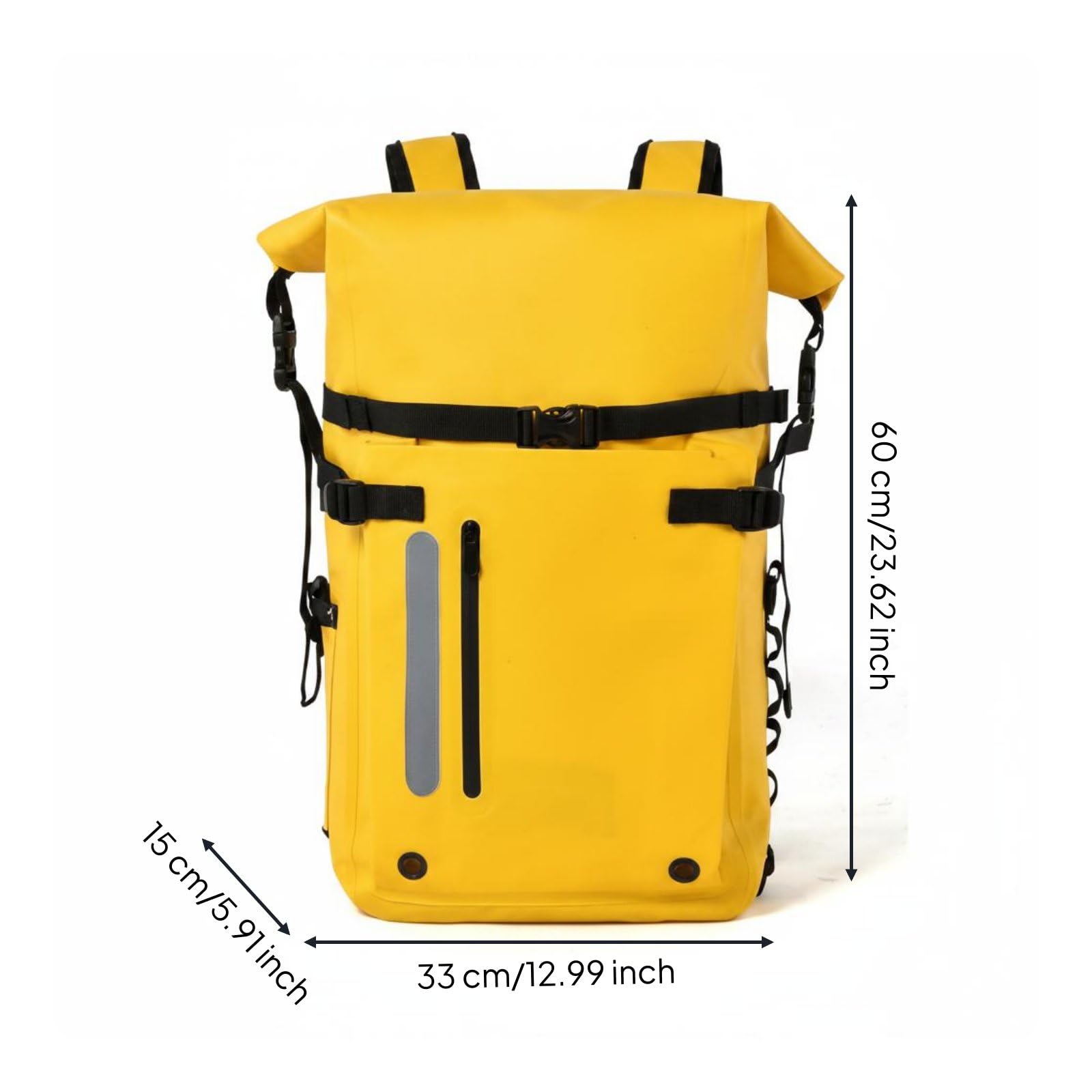Sac à Dos Imperméable Étanche Multifonction Grande Capacité PVC Fermeture Étanche Réglable Pratique pour Natation Randonnée Plage Activités Extérieures, Jaune, Jaune, 30L