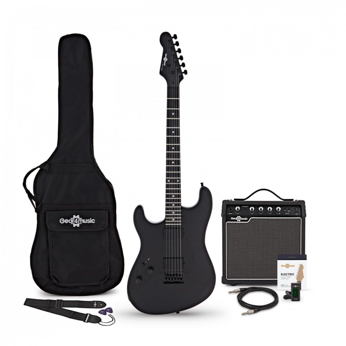 Chitarra Elettrica Mancina LA Select con Ampli 15W, Blackout | Humbucker Wilkinson, corpo in tiglio, manico in acero satin black, cavo, cinghia e plettri inclusi