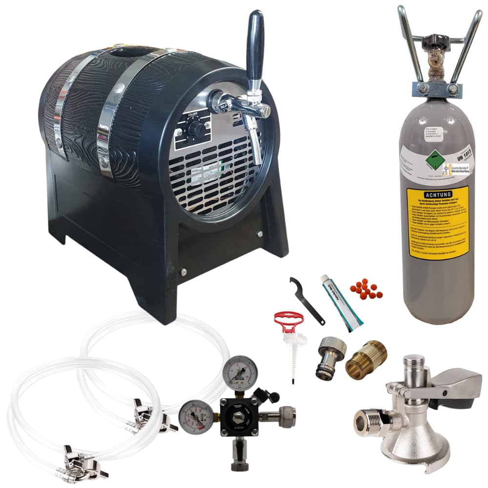 Zapfanlage Bierfass 60l/h Komplettset 2kg Co² Uhr Schläuche Keg Hahn Reinigungsset