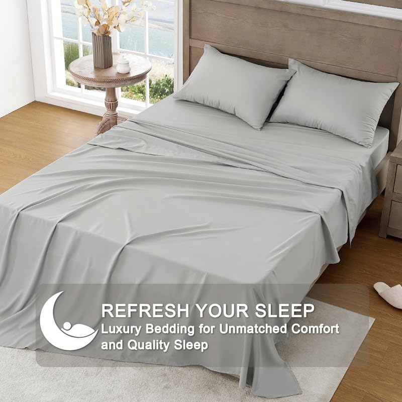 Image of FreshCulture Full Sheet Set - Ultra Soft Sheets Full Size Bed - Brushed Microfiber - Deep Pockets - Easy Care - Cooling & Breathable - 4 Pieces Hotel Luxury Full Size Bed Sheets (Light Grey)