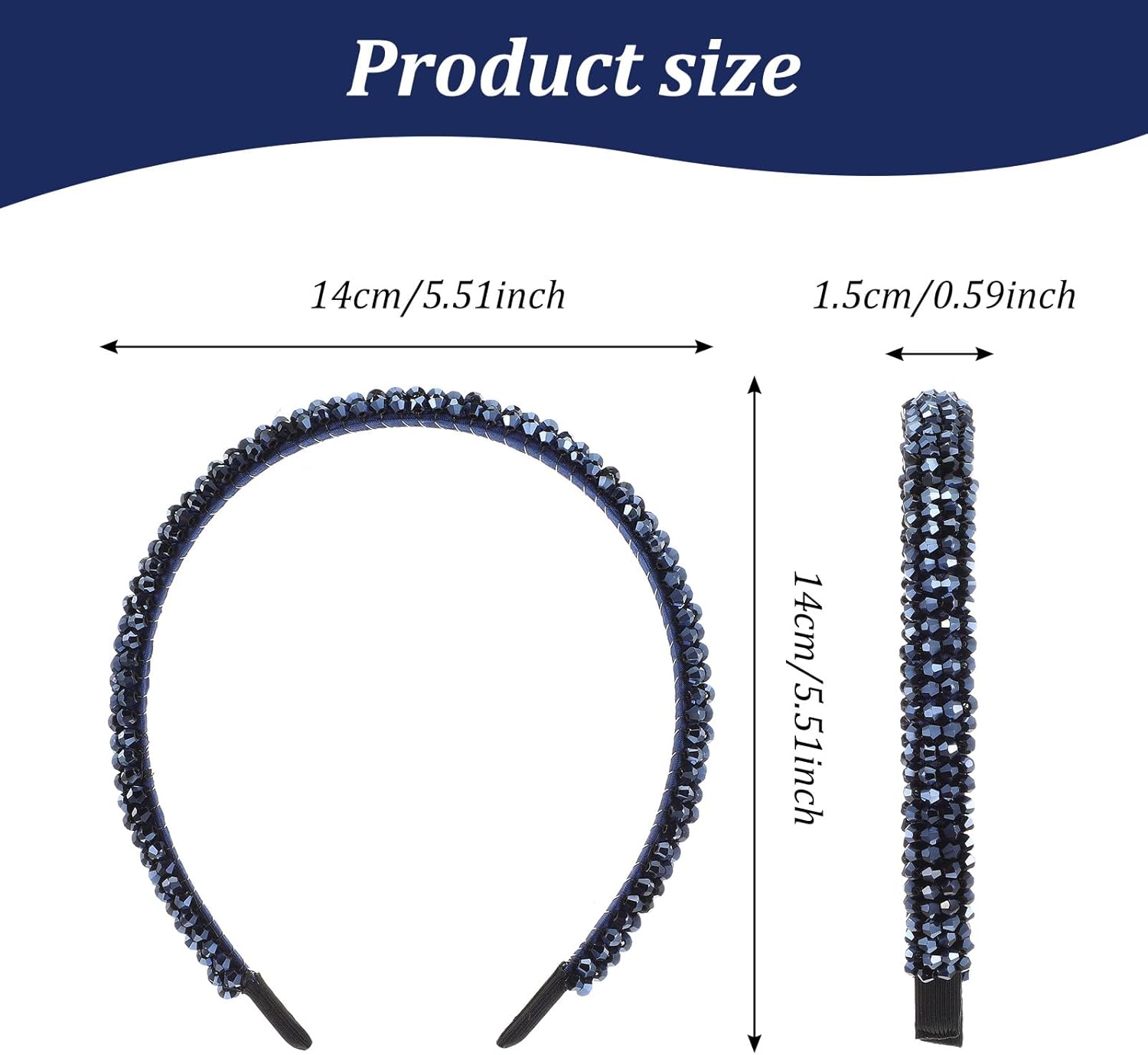 MBAIYO キラキラクリスタルラインストーンヘッドバンド、ネイビークリスタルダイヤモンドビーズヘアフープ ファッション ノンスリッ