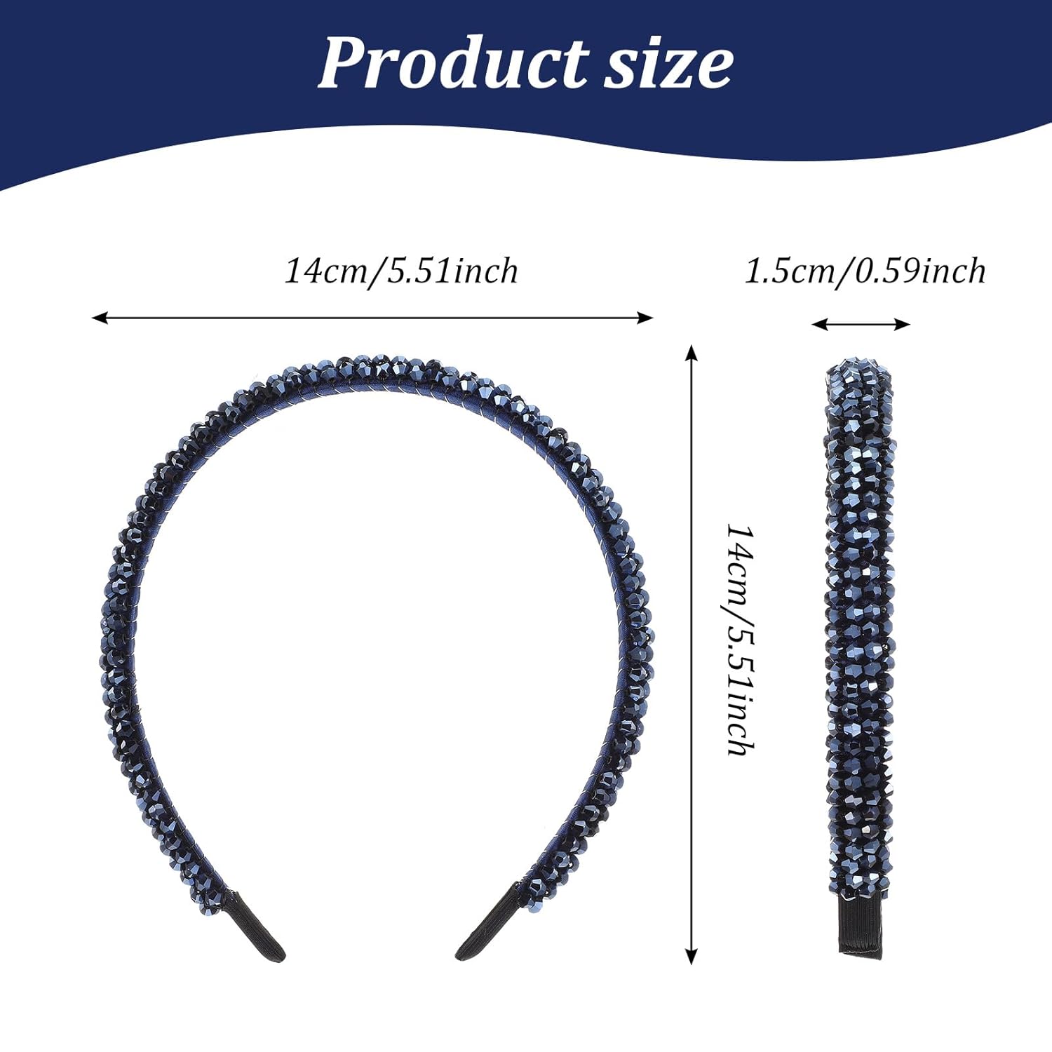 Sparkly Crystal Rhinestone Headbands, 4 Rows Navy Crystal Diamond Beaded Hair Hoop Fashion Non Slip hairbands Bling Cute for Women Wedding Holiday Party - Image 5