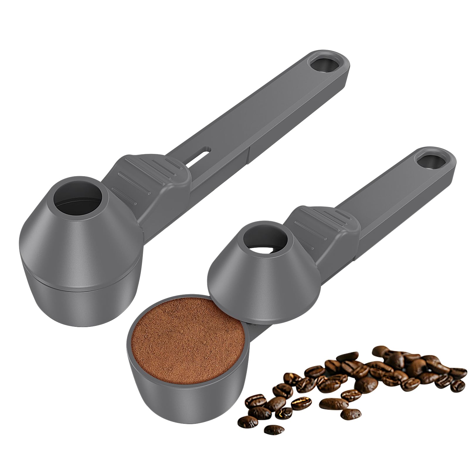 Coffee Scoop & Funnel for Reusable K Cup Refillable Coffee Pods, Coffee Measuring Spoon 2 Tablespoon Capacity, Scoop with Funnel for Ground Coffee, Protein Powder, Tea (Grey, 2 Pack)