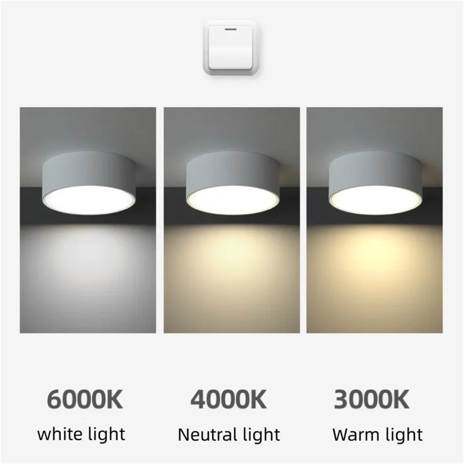 Faretto da incasso ultrasottile da superficie, faretto da soffitto LED rotondo senza foratura, faretto da soffitto for corridoio di ufficio commerciale(Black,4000K,9W Dimmable)