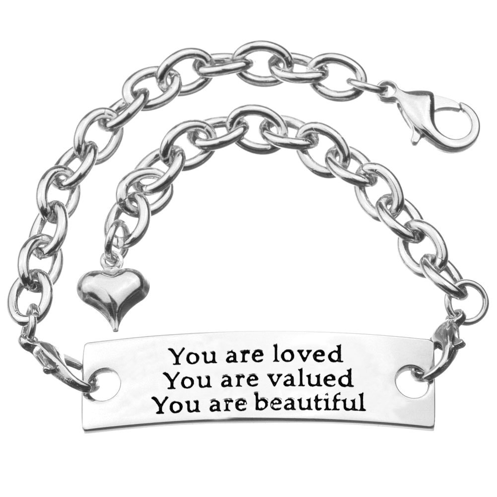 TISDA "You are loved You are valued You are beautiful Inspirational Bracelet,Black Leather Metal Bracelet