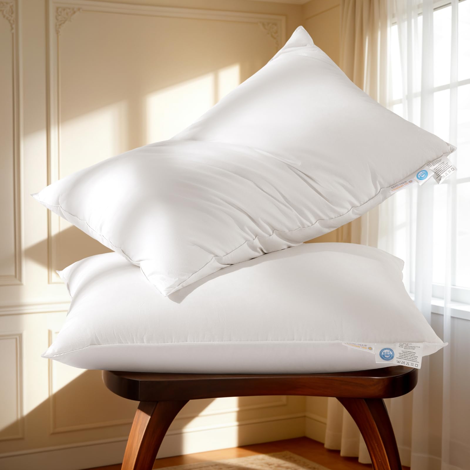 Photo 1 of Uqocnh Goose Down Pillow King Size Set of 2 Pack,Hotel Collection 1050+ Fill Power Luxury Bed Feather Pillow for Side Back Stomach Sleepers, Soft 100% Cotton Shell?White,20" x 36"?