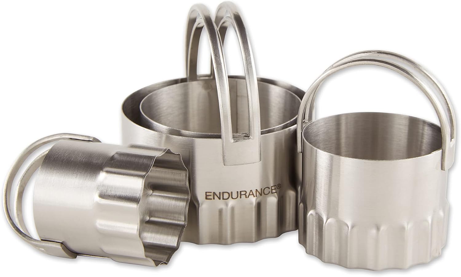 RSVP International Endurance Ripple Round Biscuit Cutters - Stainless Steel, Set of 4 | Nest for Easy Storage | For Cutting Thick or Thin Dough | Professional | High Handle Arch