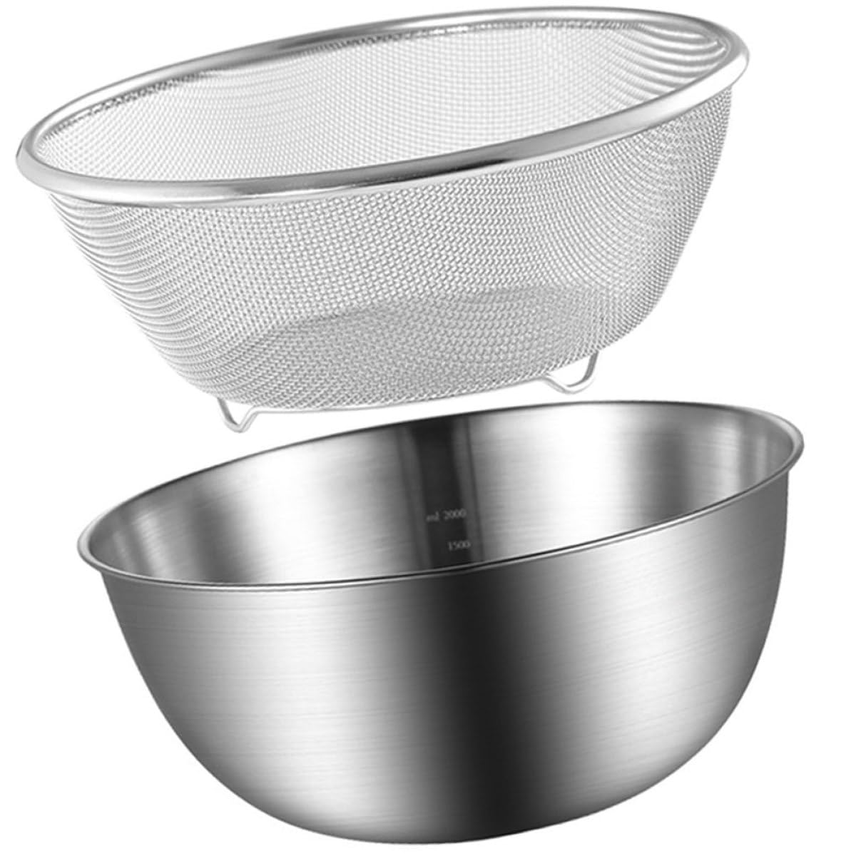 Kichvoe Set Scolapasta in Acciaio Inossidabile a 2 Livelli Cestello per Frutta e Ciotola per Scolatura, Bordi Lisci e Manici Ergonomici per Cucina