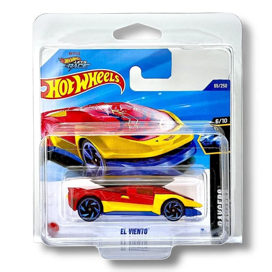 Hot Wheels El Viento (Transparent Red, Yellow & Blue Let's Race) 6/10 X-Raycers - 2025-65/250 (Short Card) - includes a KLAS Car Keeper Protector Case - HYY06