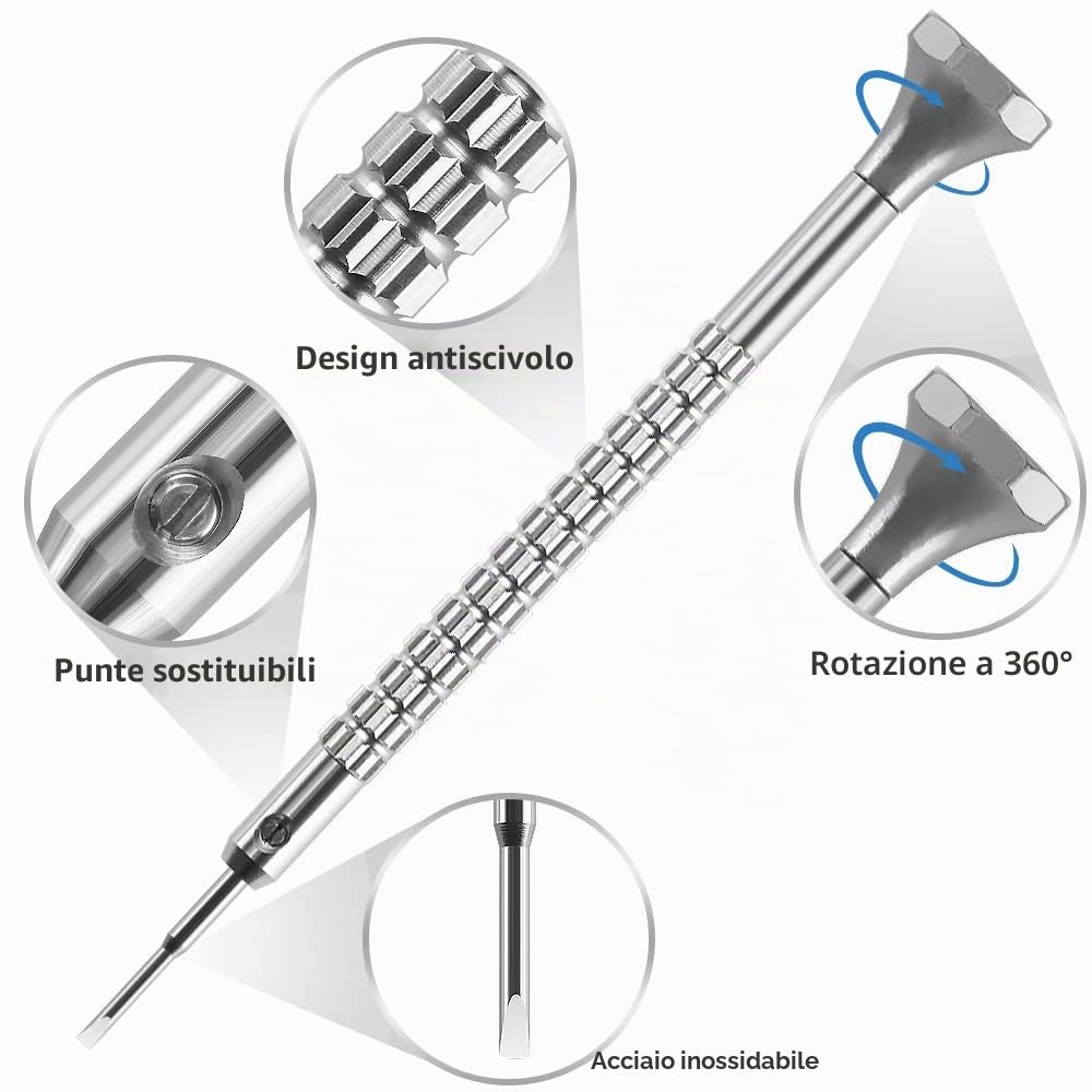Set di 10 cacciaviti di precisione a taglio e Phillips, diverse dimensioni, con 20 lame di ricambio aggiuntive, set di cacciaviti per orologiaio, gioielli, occhiali