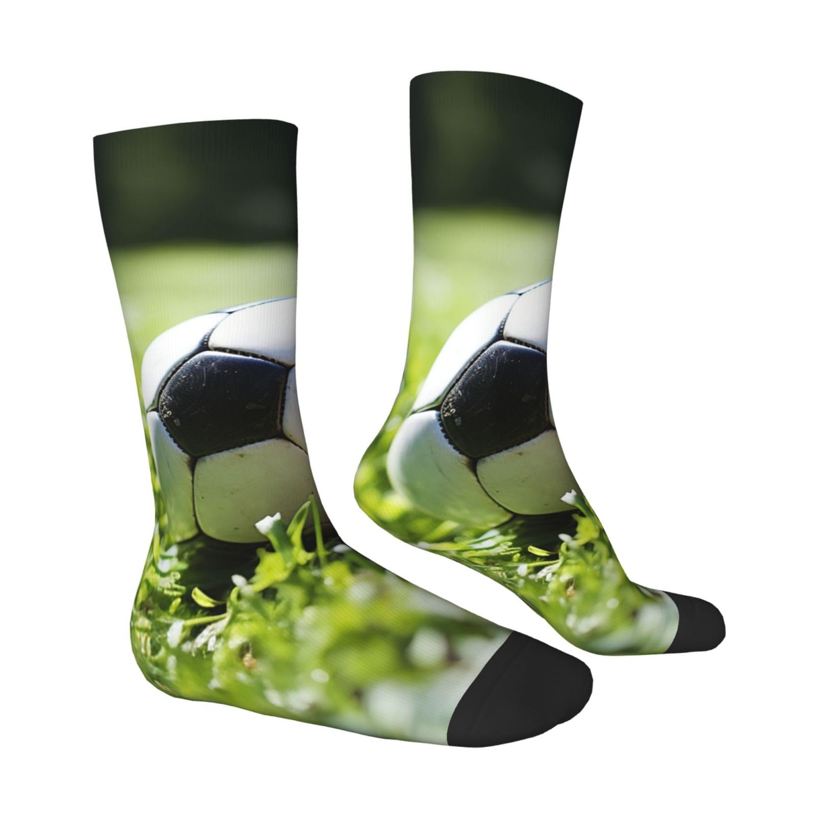 LZQPOEAS Soccer Ball On Grassy Athletic Socks Unisex Cushioned Crew Socks Hiking Running Calf Sock Soft Above Ankle Sock