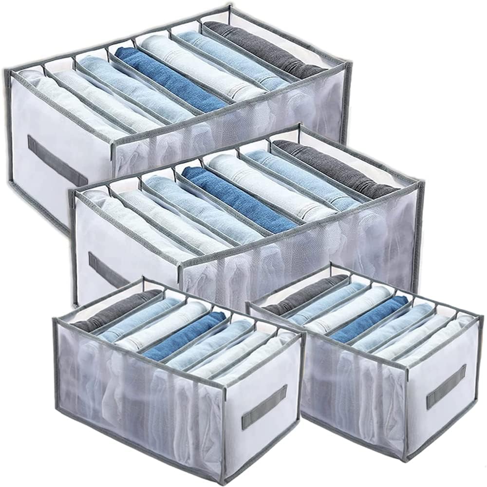 VANREYIN Extra Large 7 compartments Water Laundry Cabinet Clothes Storage Box, Jeans Compartment Storage Box 17.5-inch Foldable Closet Drawer Storage Box Bedroom