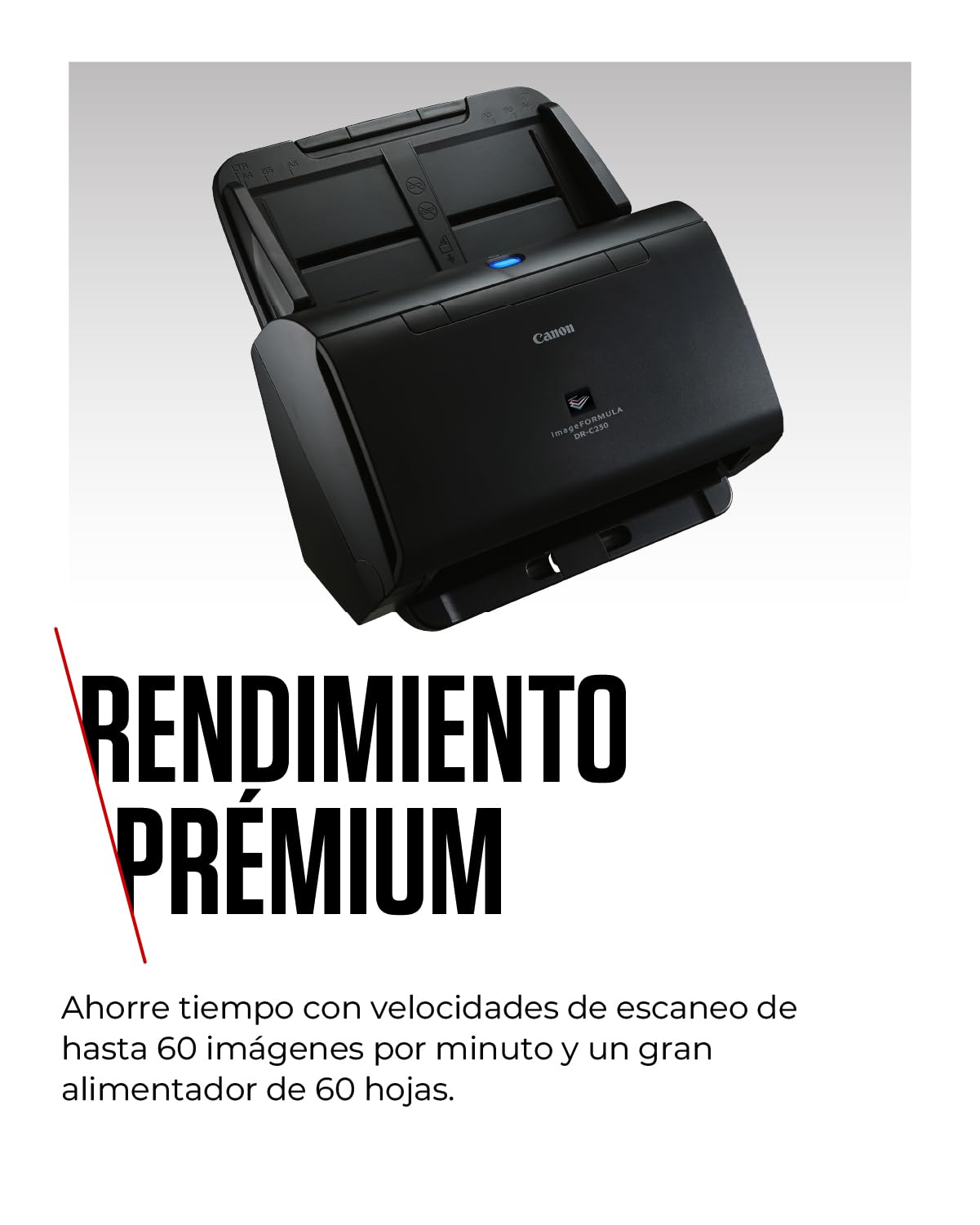 Canon imageFORMULA DR-C230 Escáner de Documentos | Escaneo a Doble Cara con USB en hogar y Oficina | Alimentador automático de 60 Hojas | hasta 30 pág por min | Incluye Software Canon CaptureOnTouch