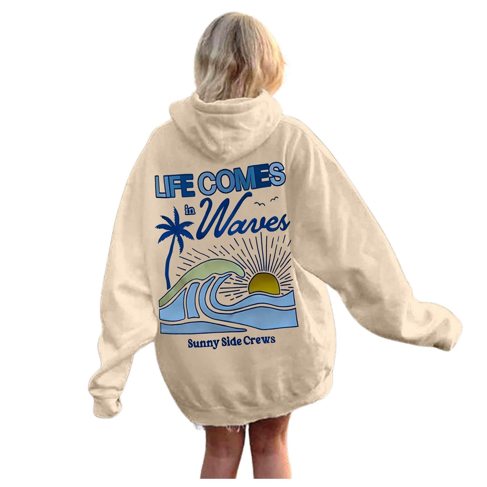 Pickle Sweatshirts Life Comes in Waves Print Sweatshirts Oversized  