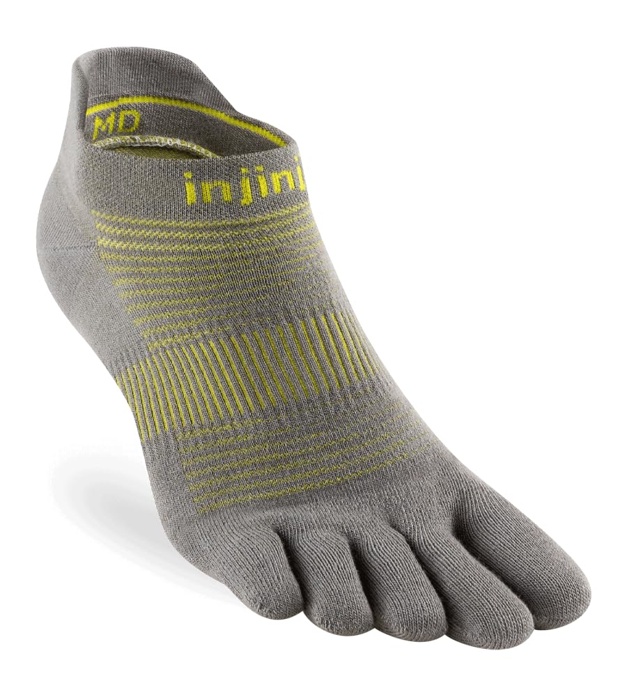 Injinji Unisex Gray Run Lightweight No-Show Neon Silver L (Eu 44.5-47), L