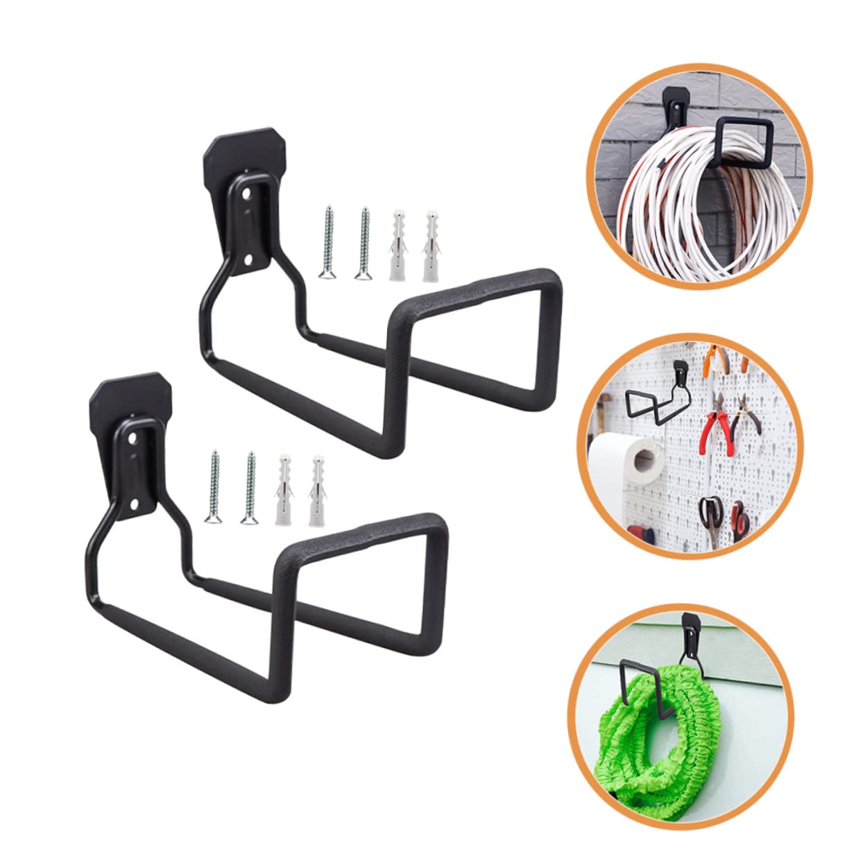 Gatuida Ganchos De Garaje De Hierro Resistentes Para Herramientas y Cables De Extensión Recubrimiento Plástico Anticorrosión, Montaje Pared Para Garaje, Almacén y Jardín, Juego De 2 Unidades