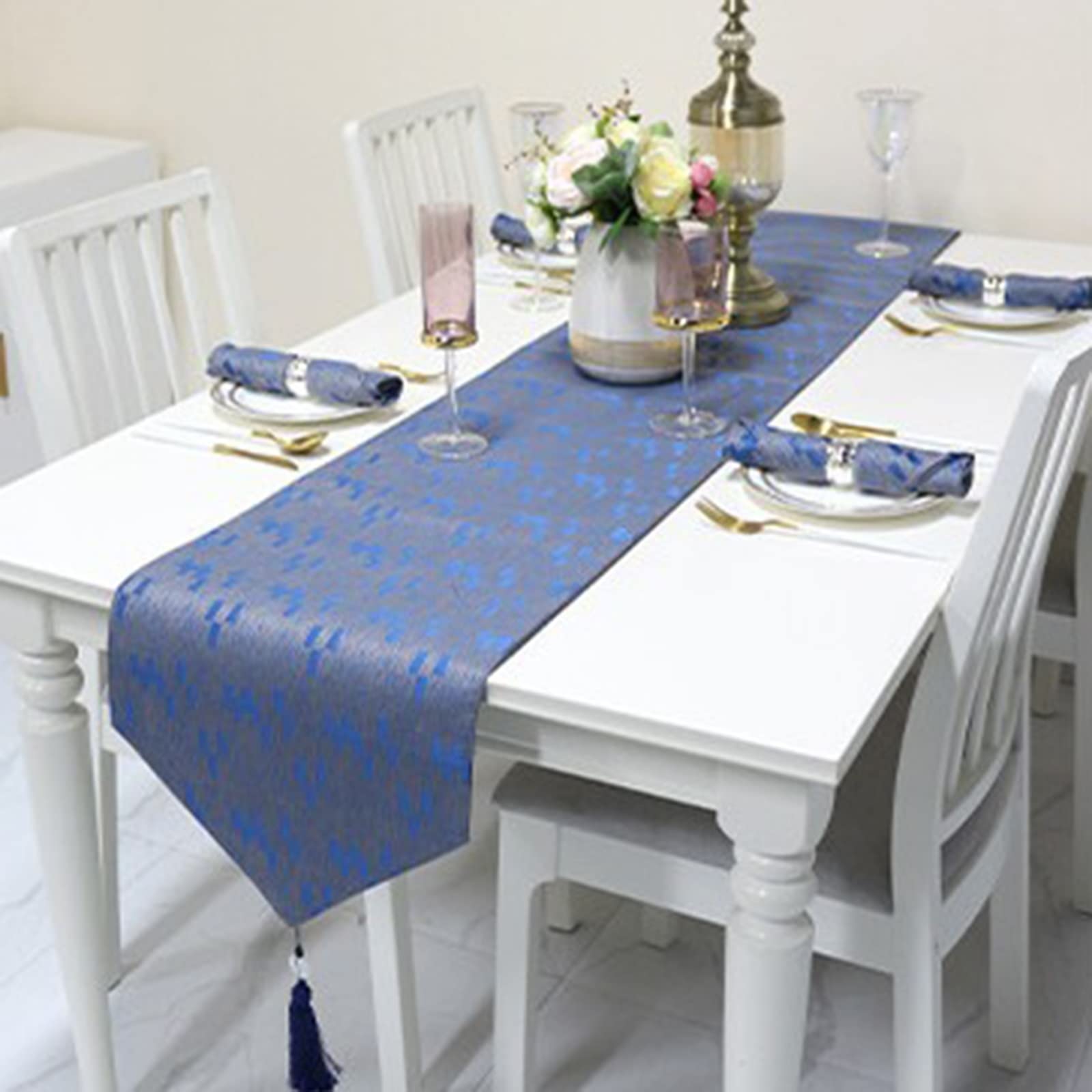 WXKAGF Runner da Tavolo Spring Modern Runner da Tavolo a griglia Blu Un Eye-Catcher in Primavera Estate Runner da Tavolo in Cotone Poliestere 35 x 200 cm