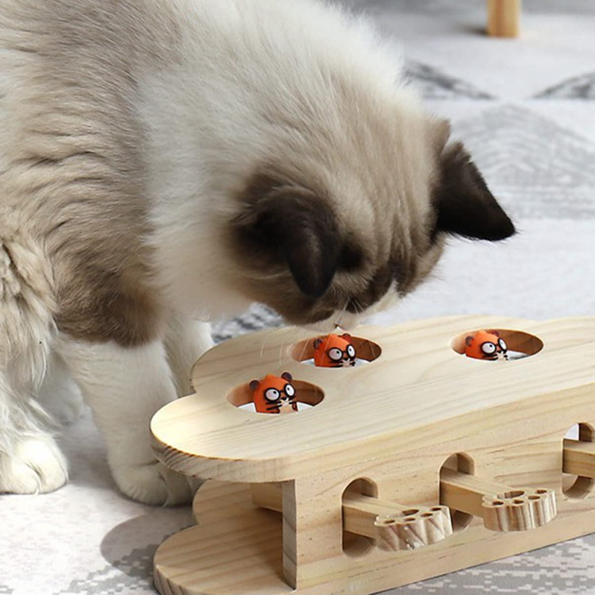 SUPVOX Juguete De Madera para Atrapar Gatos Interactivo Divertido Patrón Cloud Beat