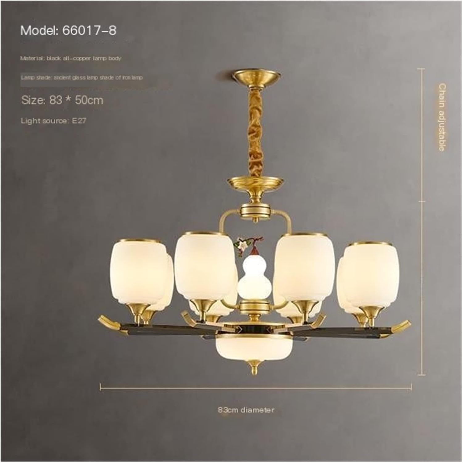 Chandelier, Chandeliers Chinese-Style All-Copper Chandelier Simple Chinese Style Living Room lamp Light Luxury Atmosphere Restaurant lamp led Pendant lamp(10 Heads 100*H52CM)