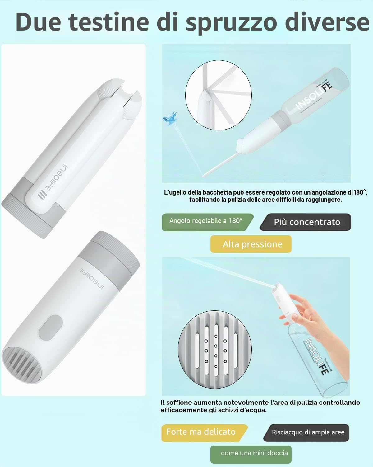 Insolife Bidet portatile - Po Doccia Elettrico Portatile Bidet per Igiene Personale Pulizia Postnatale Cura Perineale - Ricaricabile Viaggio Bidet Elettrico