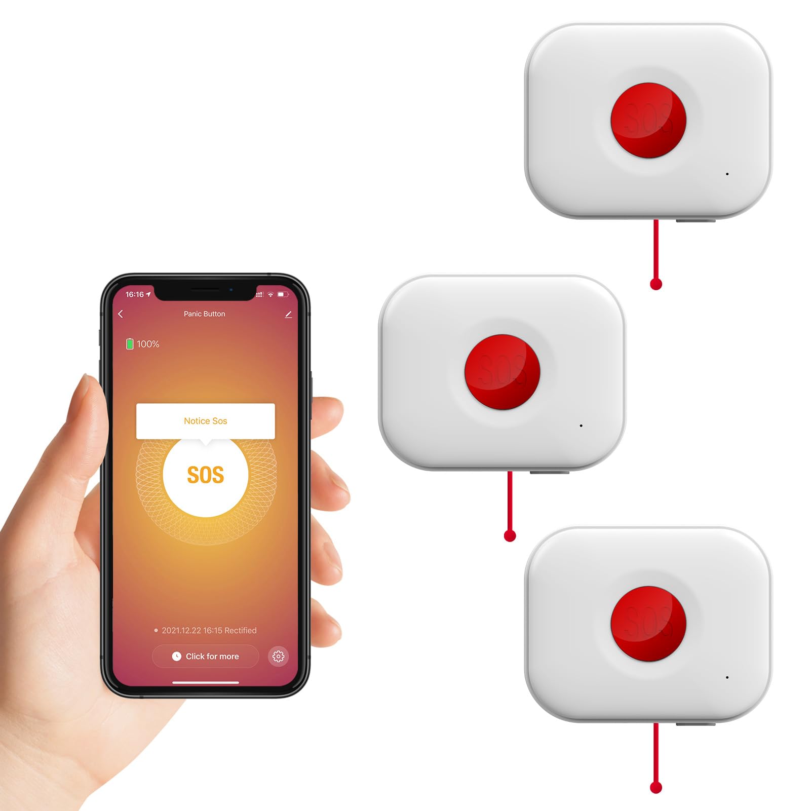 Wolf Guard TUYA Pulsante di emergenza SOS WiFi con cavo di trazione, per amico anziano disabile bambino, sistema di allarme sanitario Smartlife APP promemoria remoto (Stile coulisse (set di 3))