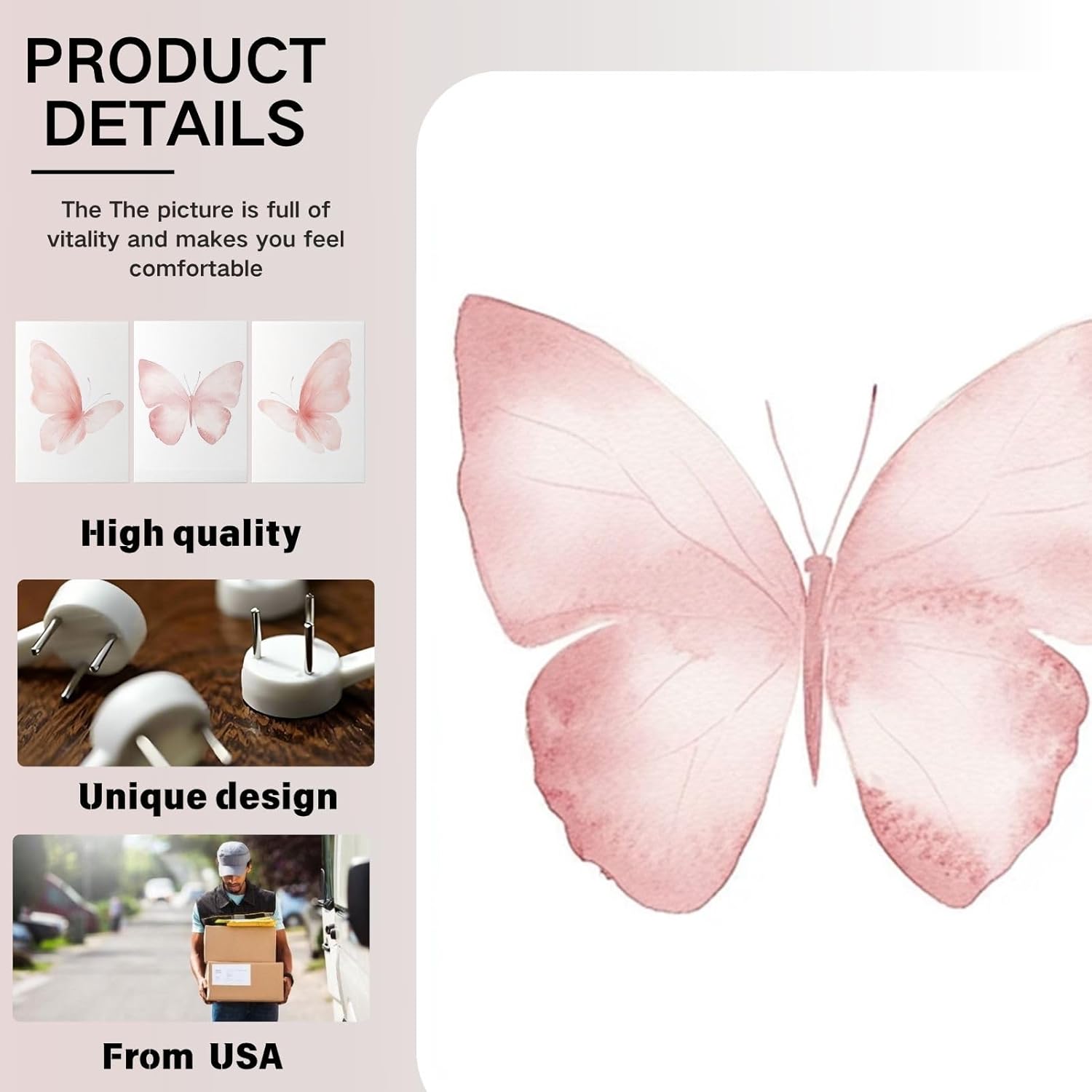 Wivsev Butterfly Wall Art,Butterfly Pictures Wall Decor,Pink Watercolor Preppy Wall Decor for Bathroom,Bedroom,Livingroom (12" x 18" x 3 pcs)