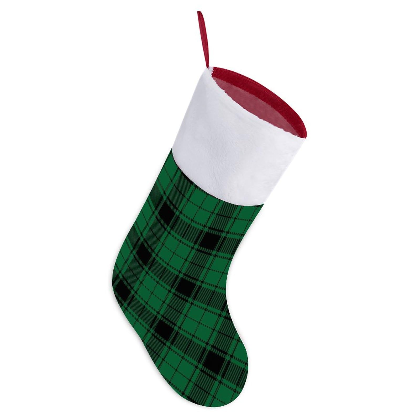 Personalized Christmas Hanging Stocking Decorations for Holiday Party Family Compatible with Green Black Buffalo Check Plaid Pattern