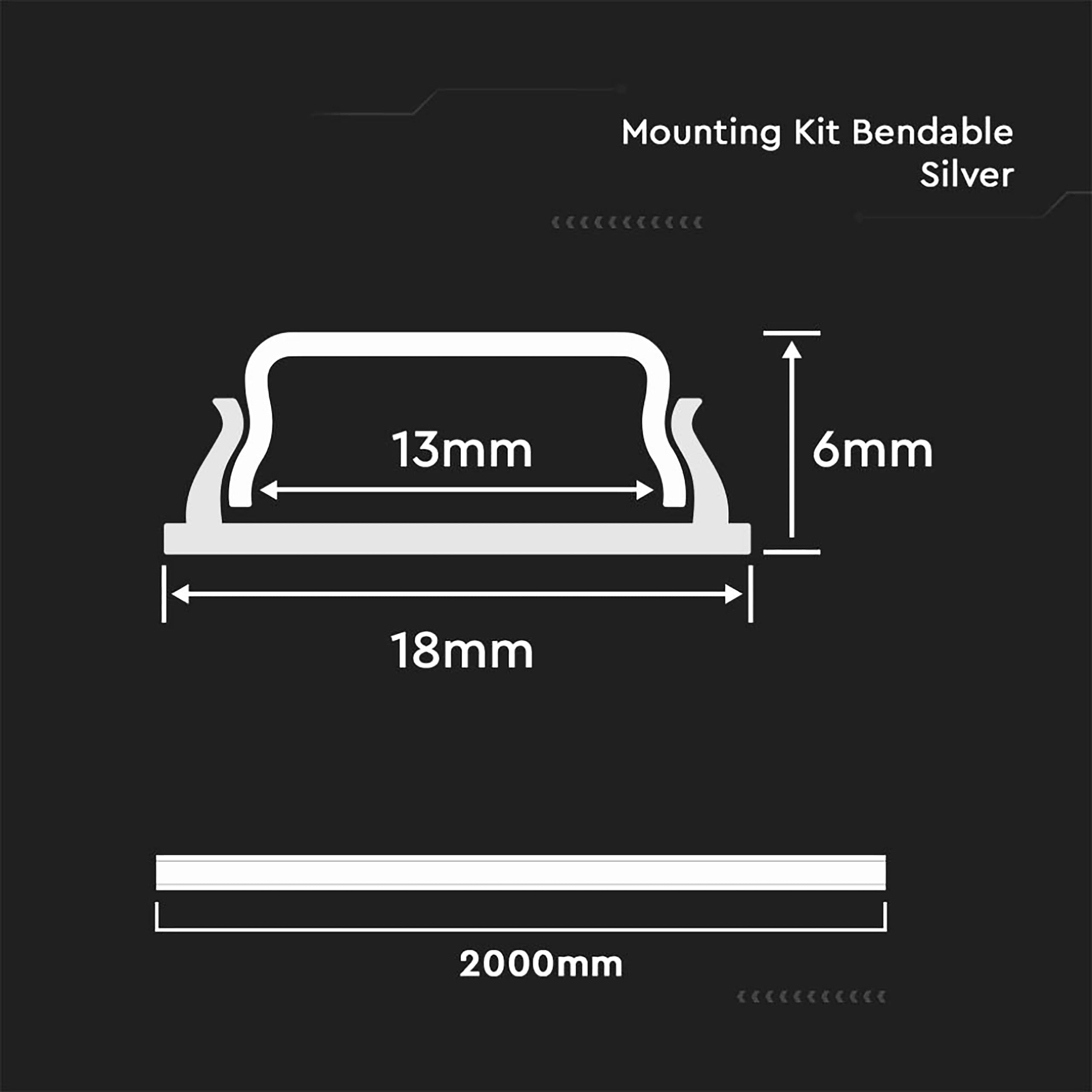 V-TAC 5x Profili per Strisce Led Flessibili da 2 METRI - (10 Metri Totali) - Profilo Pieghevole Parete e Soffitto per Striscia LED in Alluminio con Copertura Satinata - Colore Argento - 18 x 6 mm
