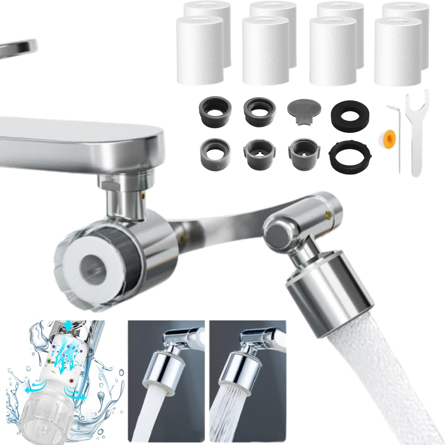 1080° Rotating Faucet Extender with Water Filter, Faucet Aerator for kitchen, 2 Modes Spray Faucet Aerator Extender For Bathroom, Kitchen Water Filters, Sink Water Filter with Manual