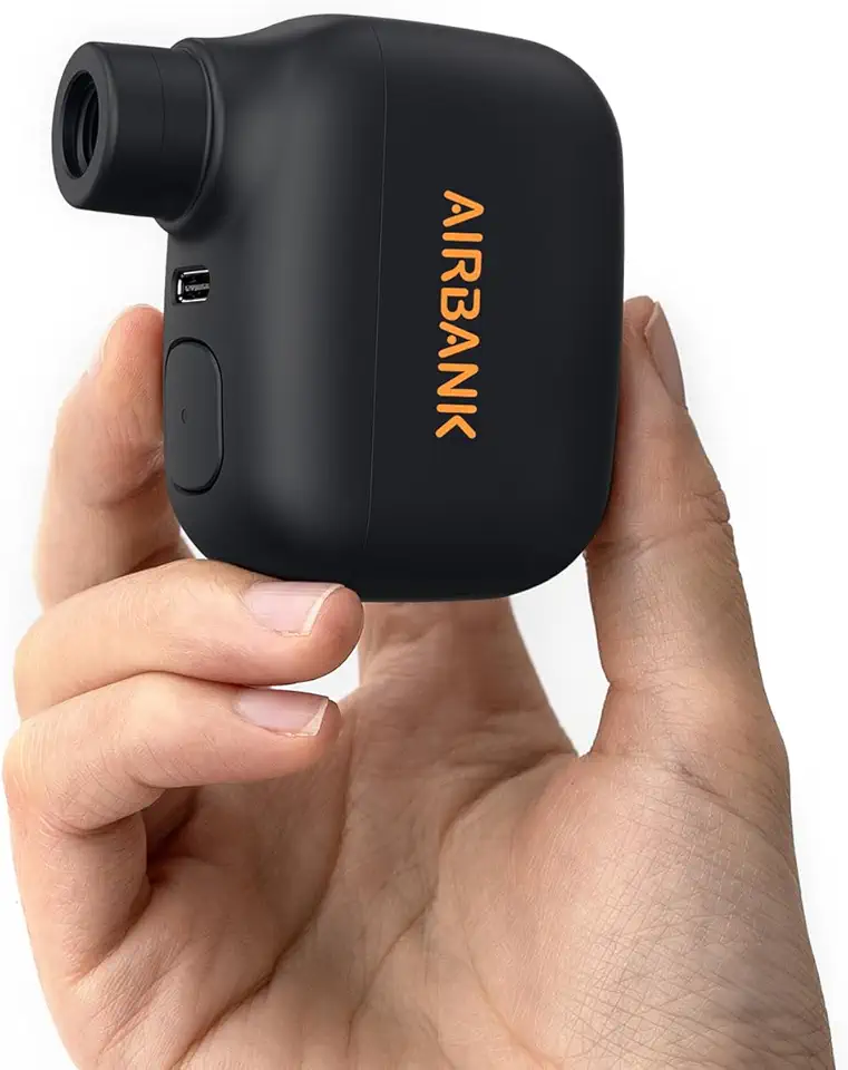 AIRBANK Mini Bike Pump POCKET SE, 100 PSI Electric Bicycle Air Pump for Road Bikes, Portable Bicycle Pump, Bicycle Tire Inflator for Schrader and Presta Valve with Rechargeable Battery