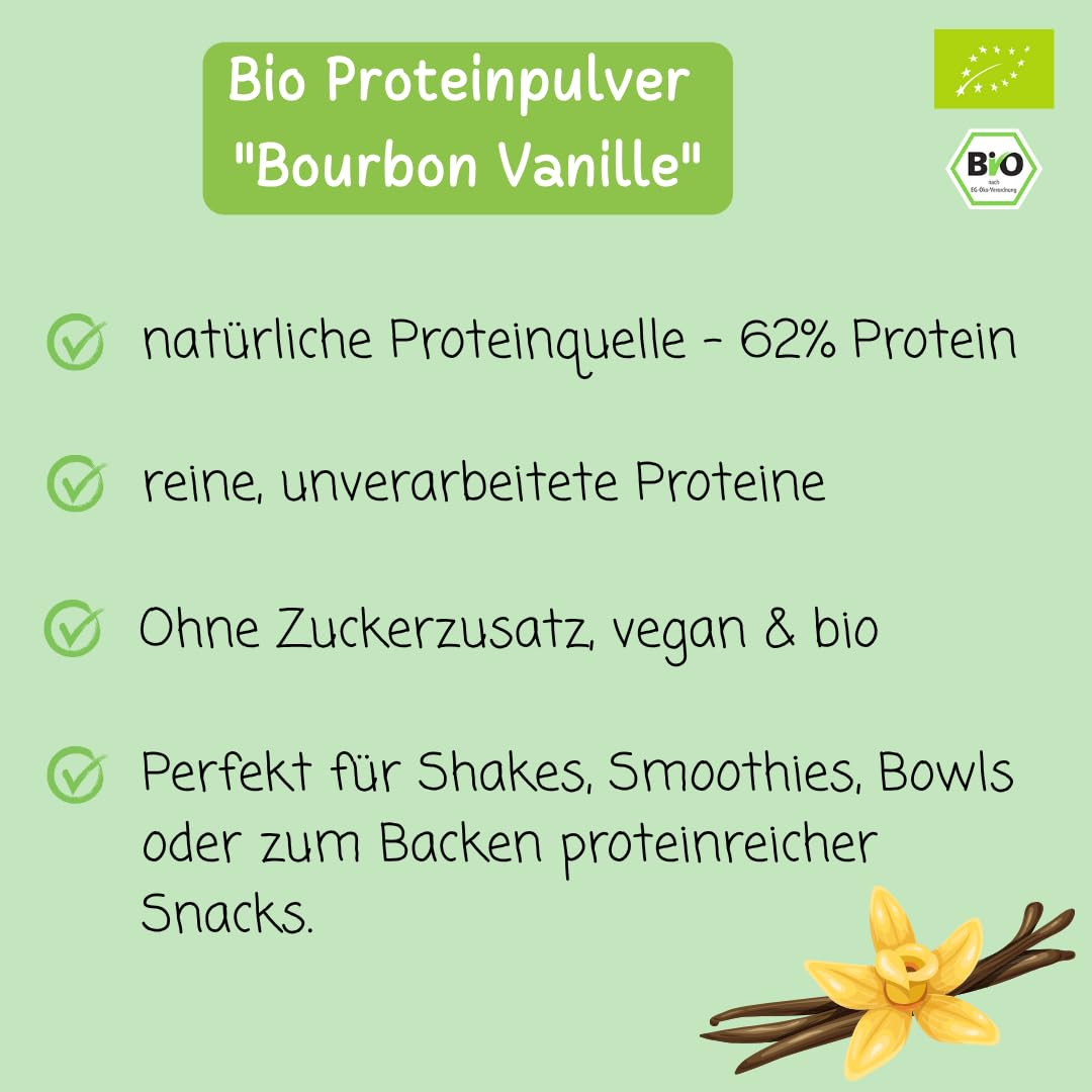 süssundclever.de® Bio Proteinpulver "Bourbon Vanille" | 500g | vegan | 62% Protein | mit Dattelsüße und Bourbon Vanille | mit Reisprotein, Mandelprotein & Erbsenprotein | ohne Zuckerzusatz