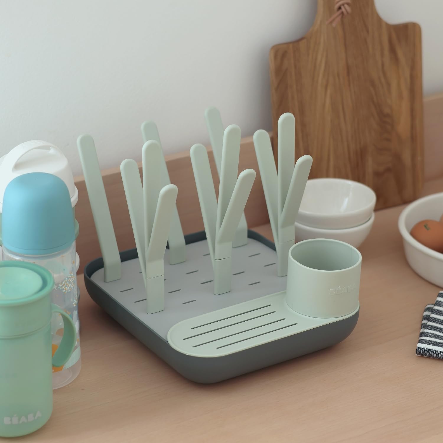 BEABA, Scolabiberon E Asciugabiberon, Grande Capacità, Modulare, Fino A 6 Biberon E Stoviglie Per Bambini, Vaso Accessorio, Drenaggio Ottimizzato, Facile Da Riporre, Compatto, Pratico, Salvia/Minerale