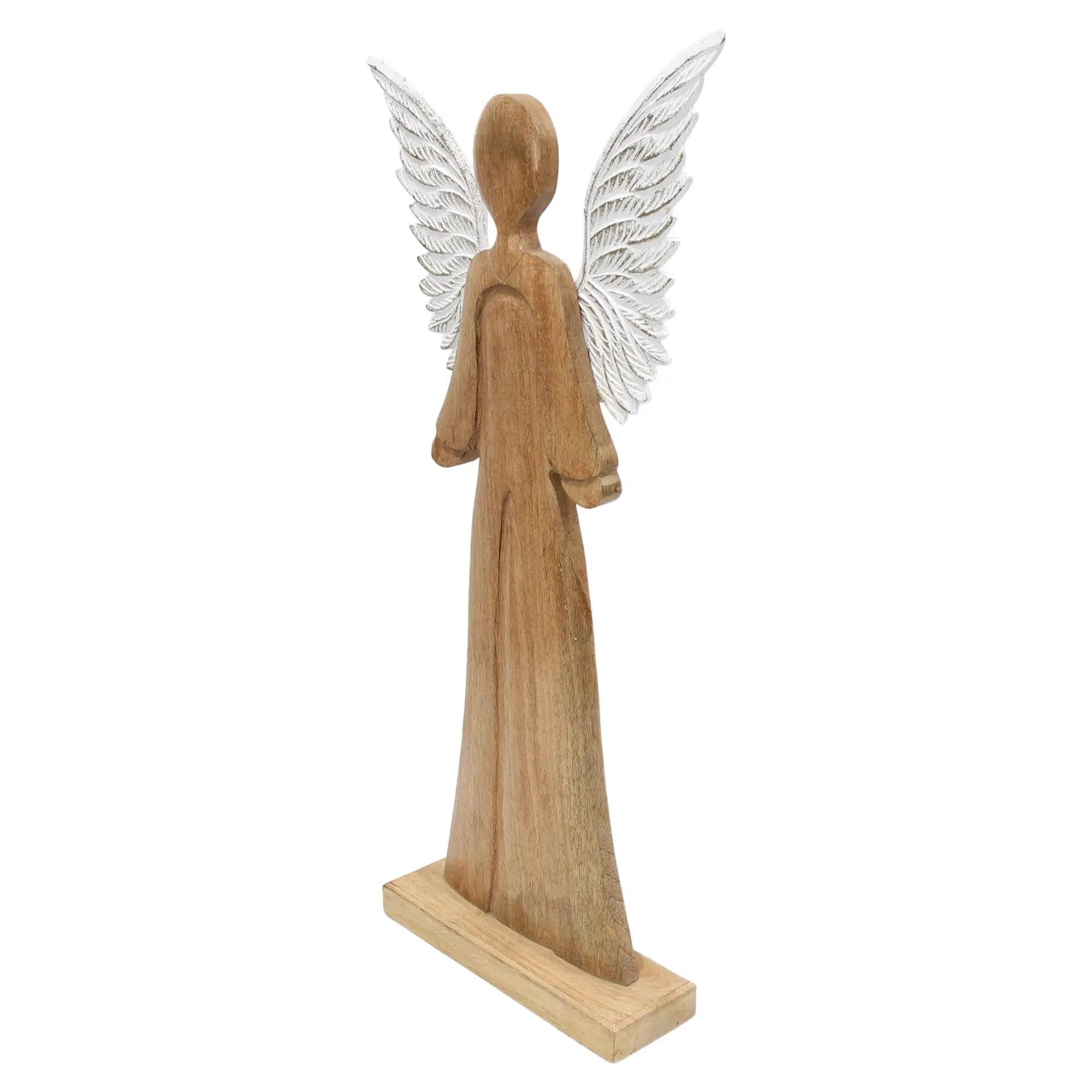 Figur "Schutzengel" 83 cm groß, Engel aus Mango-Holz, Weihnachtsengel