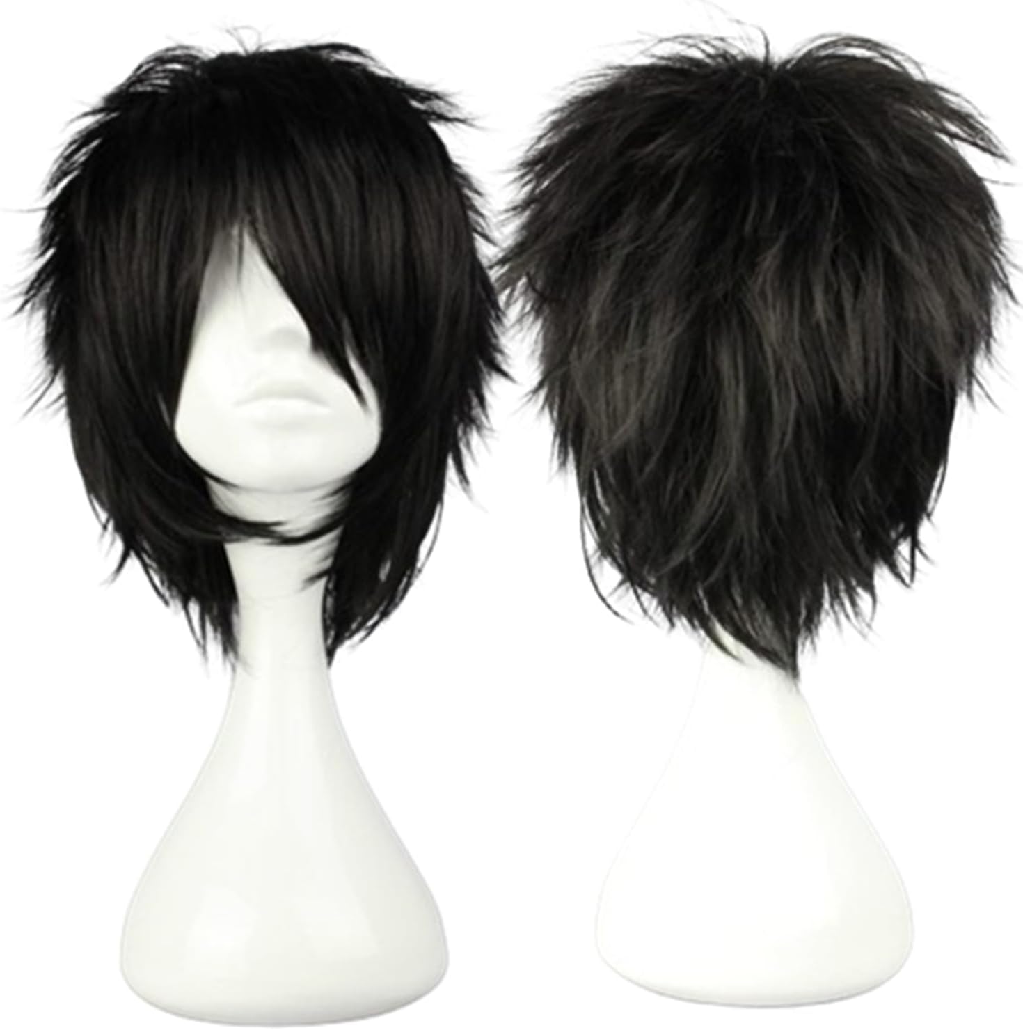 Short Black Cosplay Wig Spiky Fluffy Heat Resistant Synthetic Hair Emo Wig