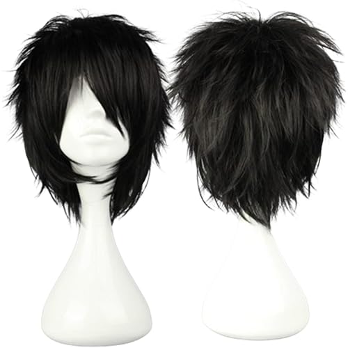 COSPLAZA Short Black Cosplay Wig Spiky Fluffy Heat Resistant Synthetic Hair Emo Wig