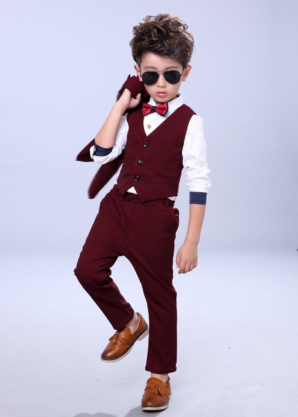 Boys 3Pcs Modern Fit Suit Solid Dress Suit Jacket Vest Pants 3-10 Years