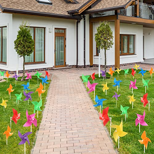 Kimober 100Pcs Colourful Pinwheels,Mixed Colors Plastic Wind Spinners Toy For Kids,4 Vane Windmill For Home Garden Lawn Indoor Outside Decoration #TOP4