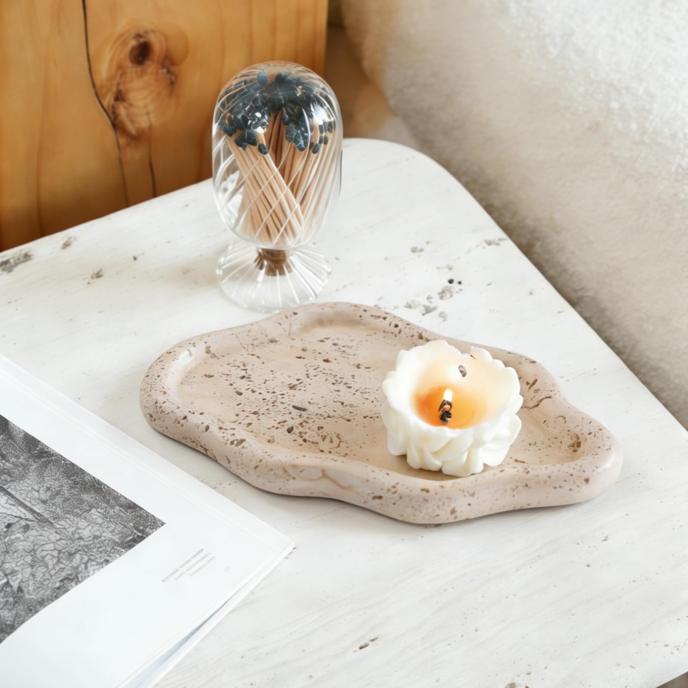 Jewelry Dish Trinket Tray for Women, Ring Dish Holder, Unique Cloud Shape Plate Cute Things Vanity Aesthetic Room Decor Mother's Day Birthday Gifts (Faux Travertine Y)