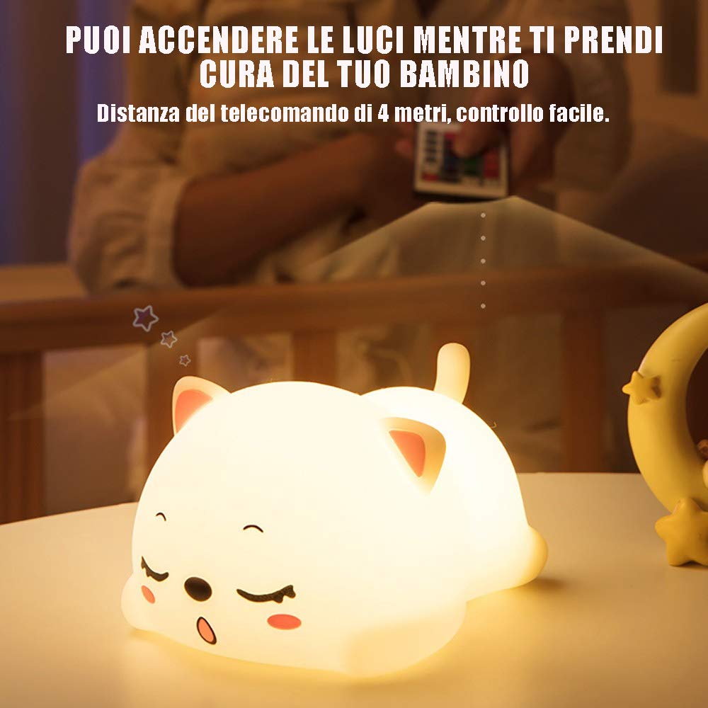 Luce notturna a forma di gatto, lampada in silicone a LED con controllo touch dimmerabile e funzione timer - Lampada da comodino carina per la camera dei bambini, adatta come regalo di
