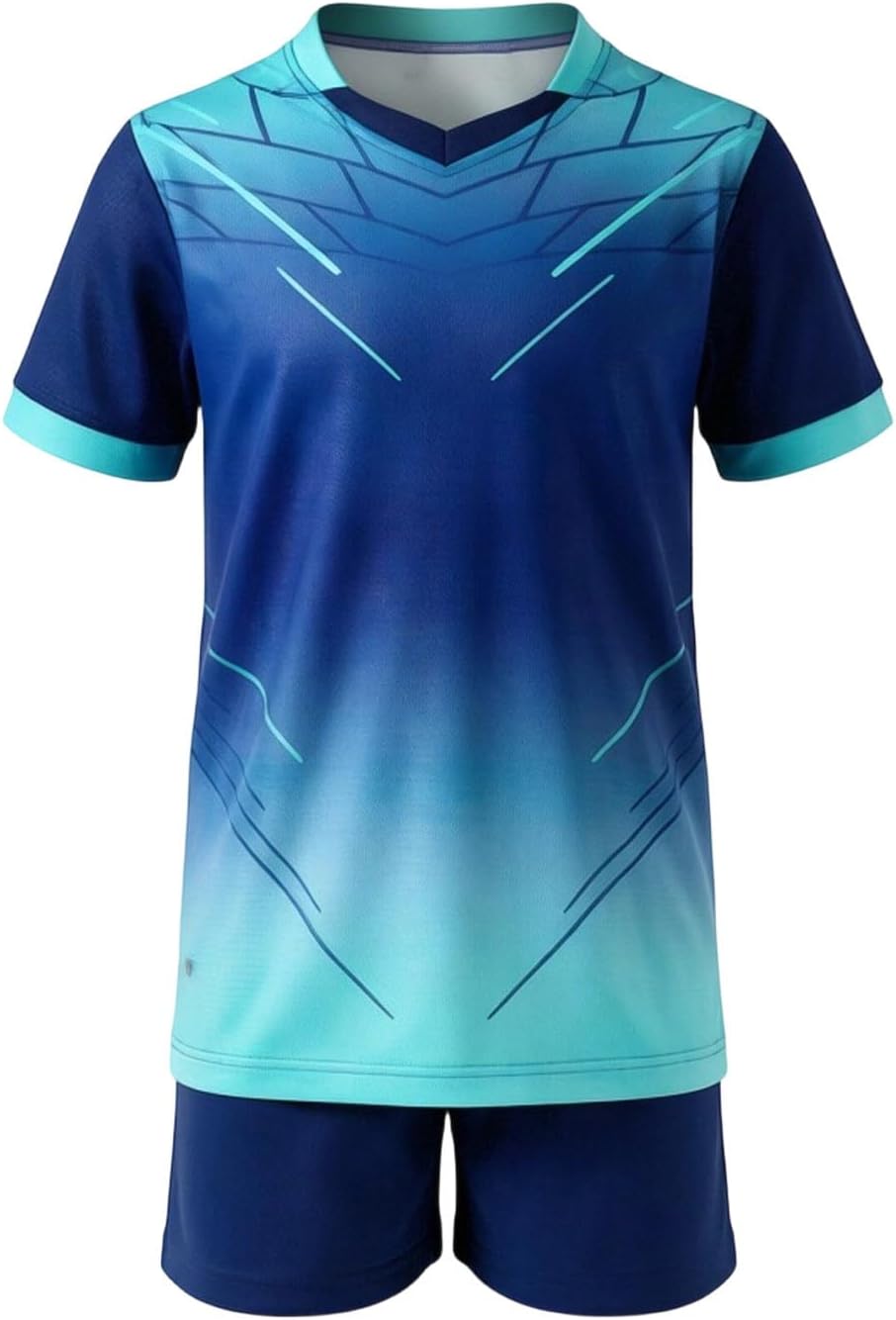 Cambkatl Boys Quick Dry Gradient Short Sleeve Athletic T-Shirt with Shorts Football Training Two Piece Outfits for 1-13 Years