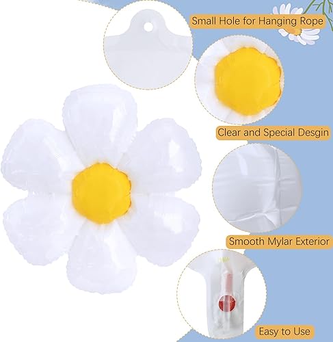Miniatura 4 de Globos de flores de margarita, 18 globos de margaritas blancas, decoraciones de fiesta para cumpleaños, bodas, baby shower, suministros de