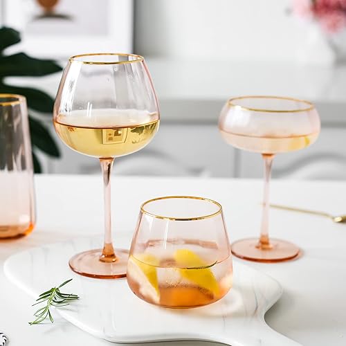 Miniatura 4 de Copas de vino tinto de 15.55 onzas, copa de vino con tallo de borde dorado, flauta de vino Prosecco, cristalería para beber fiesta elegante, calidad