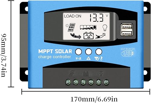 Miniatura 6 de WERCHTAY Controlador de carga solar MPPT 30A 12V24V Auto Focus Tracking Regulador de panel solar con pantalla LCD Controlador de carga de puerto USB