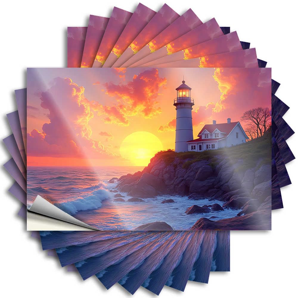 Abipuir Tool Box Stickers Sunset at The Lighthouse: A Serene Coastal Scene Stickers 10Pcs Inappropriate Stickers Biker Helmet Stickers(6X9CM)