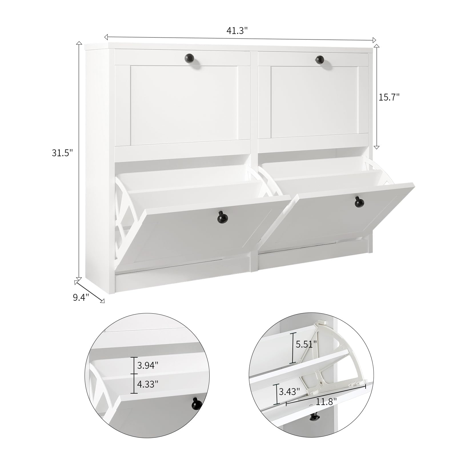 VOWNER Scarpiera Slim, Scarpiera Portascarpe in Legno, Regolabili, con 4 Ante a Ribalta e Doppia Profondita, Ingresso, 105x80x24 cm (LxAxP) (Bianco)