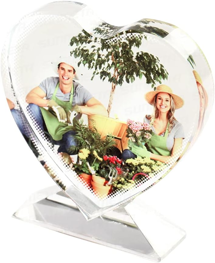 Custom Crystal Photo Frame Crystal Glass Picture Heart Shape Frame Personalized DIY Picture Print Plaque Stand Frame Desktop Photo Home Decor for Wedding, Birthday, Valentine's Day, Mother’s Day Gift