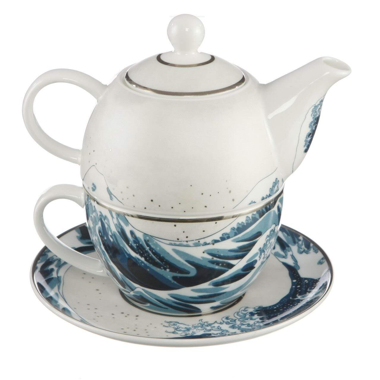 Goebel Die Welle Teekanne mit Untertasse, Tee Kanne, Kaffeekanne, Hokusai, Porzellan, 67013531